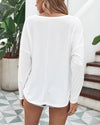Relax and Chill Ribbed Knit Long Sleeve Sweater - White ShellyBeauty 