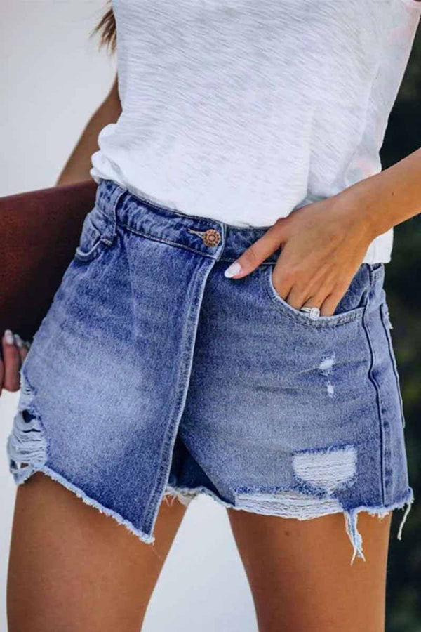 Ripped & Repaired Denim Skorts Florcoo/Shorts OML S Blue 