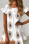 Round Neck Print Water Drop Mini Dress ohmylady/Dresses OML S White 