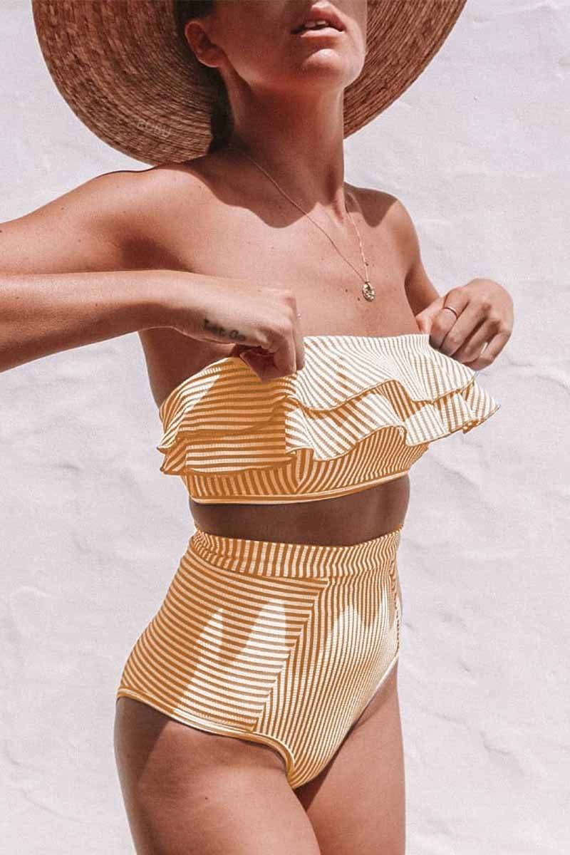 Ruffled Irregular Striped Swimsuit Florcoo/Swimwears OML S Yellow 