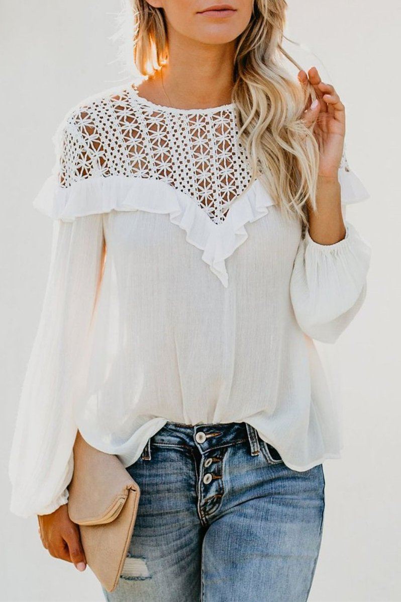 Ruffled Lace Stitching Shirt - White ss-VCC - x OML 