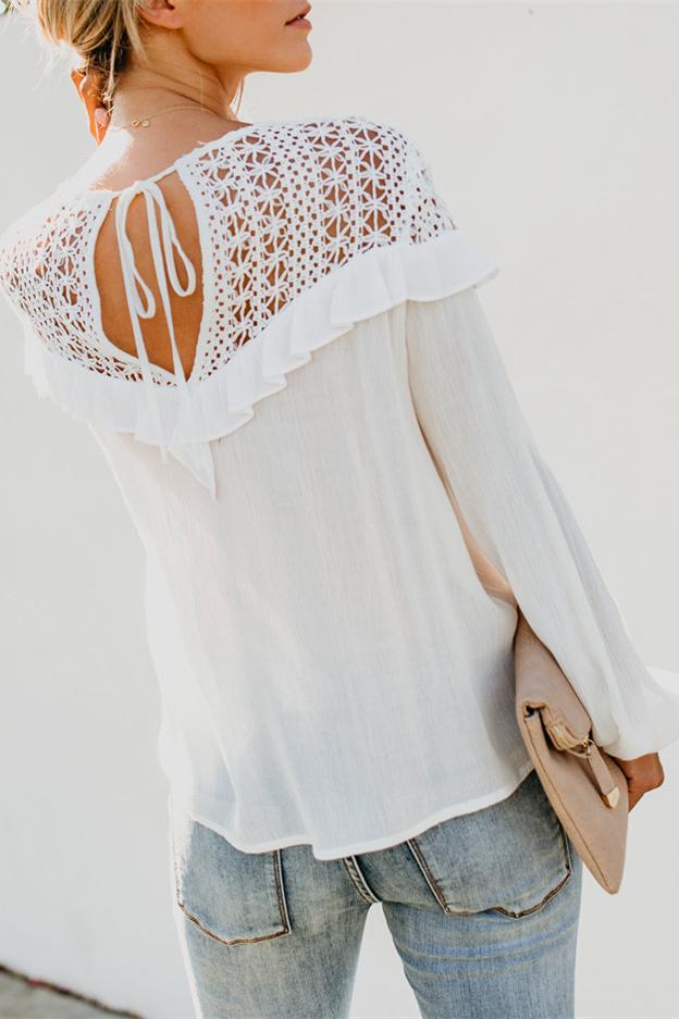 Ruffled Lace Stitching Shirt - White ss-VCC - x OML 
