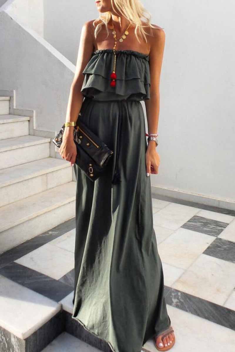Ruffled Solid Color Dress ohmylady/Dresses OML S Green 