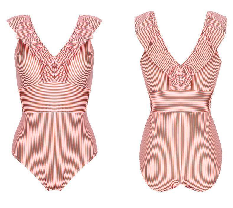 Ruffled Striped One-Piece Swimsuit ( 3 Colors) Florcoo/Swimwears OML 
