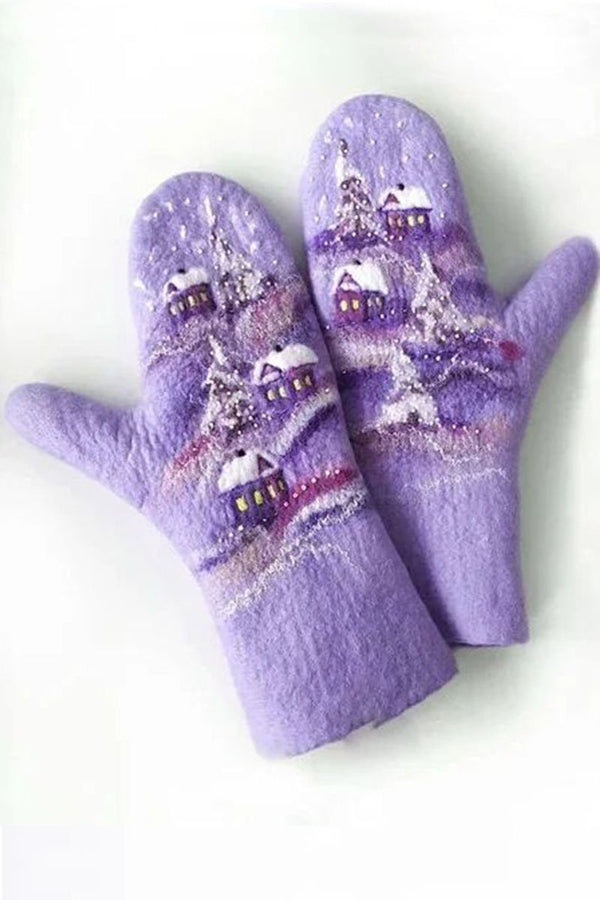 Cashmere Thick Printed Winter Warm Christmas Gloves