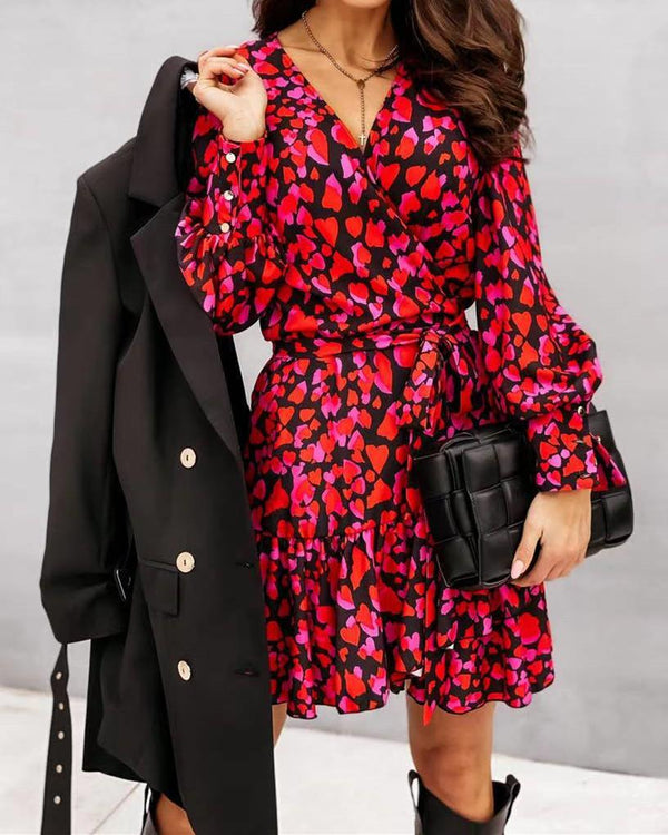 Seasonal Blooms Print Long Sleeve Midi Dress - Red ss-dresses oh!My Lady 