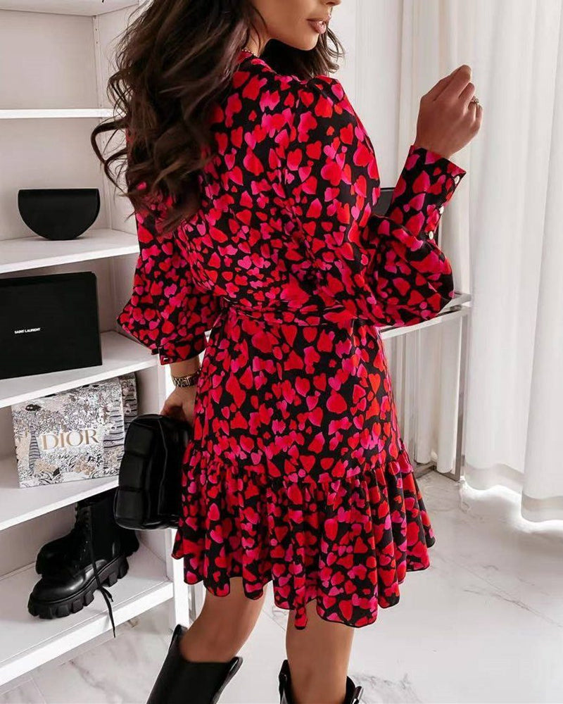 Seasonal Blooms Print Long Sleeve Midi Dress - Red ss-dresses oh!My Lady 
