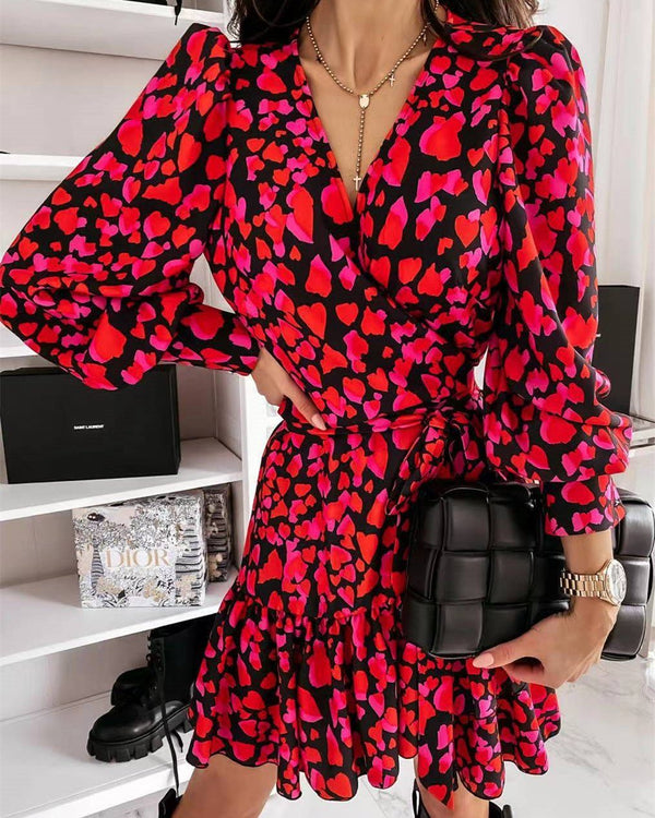 Seasonal Blooms Print Long Sleeve Midi Dress - Red ss-dresses oh!My Lady 