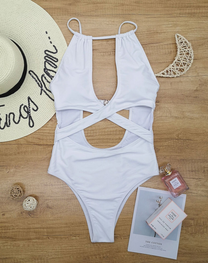 Sexy One-Piece Halter Swimsuit( 2 colors) ohmylady/Swimwear OML S(2-4) White 