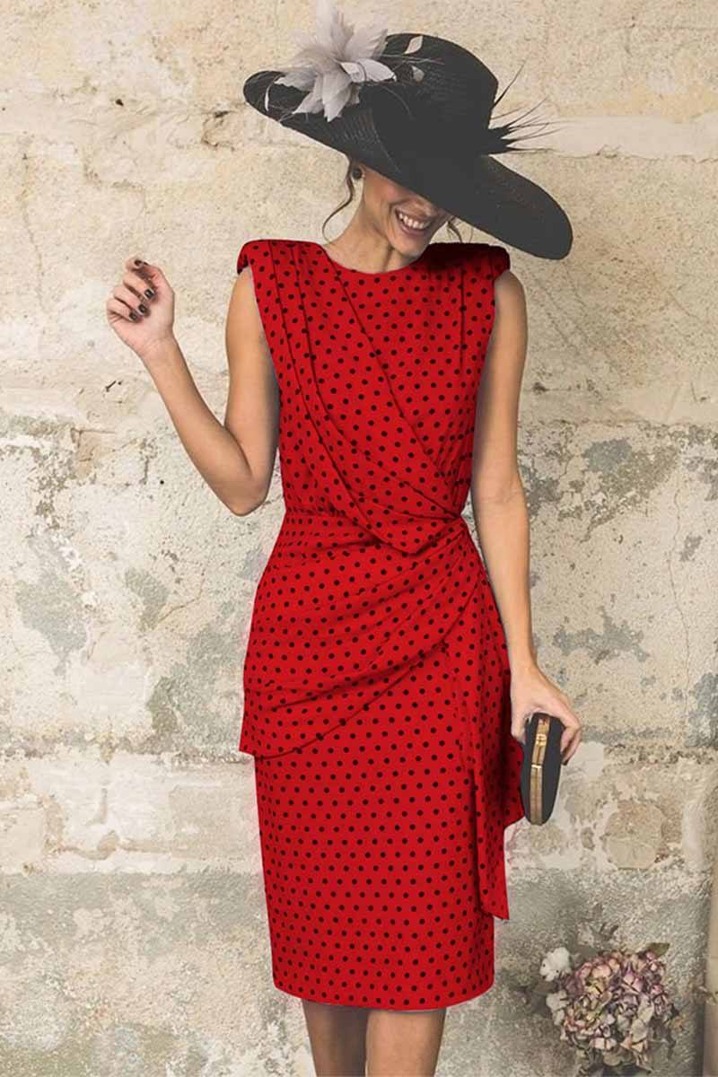Sexy Polka Dot Pack Hip Sleeveless Midi Dress ohmylady/Dresses OML S Red 