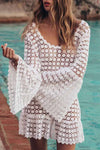Sexy Round Neck Beach Cover-up Florcoo/Swimwears OML S White 