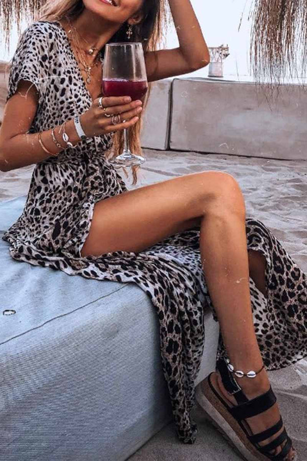 Short Sleeve Leopard Print V-neck Dress ohmylady/Dresses OML S Leopard 
