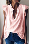 Short-sleeved Solid Color Ruffled Casual Blouse Florcoo/Tops OML S Pink 