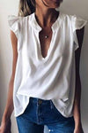 Short-sleeved Solid Color Ruffled Casual Blouse Florcoo/Tops OML S White 