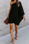 Side To Side One Shoulder Statement Dress - Black ss-VCC - x oh!My Lady 