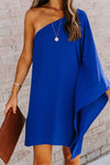 Side To Side One Shoulder Statement Dress - Blue ss-VCC - x oh!My Lady 