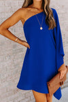 Side To Side One Shoulder Statement Dress - Blue ss-VCC - x oh!My Lady 