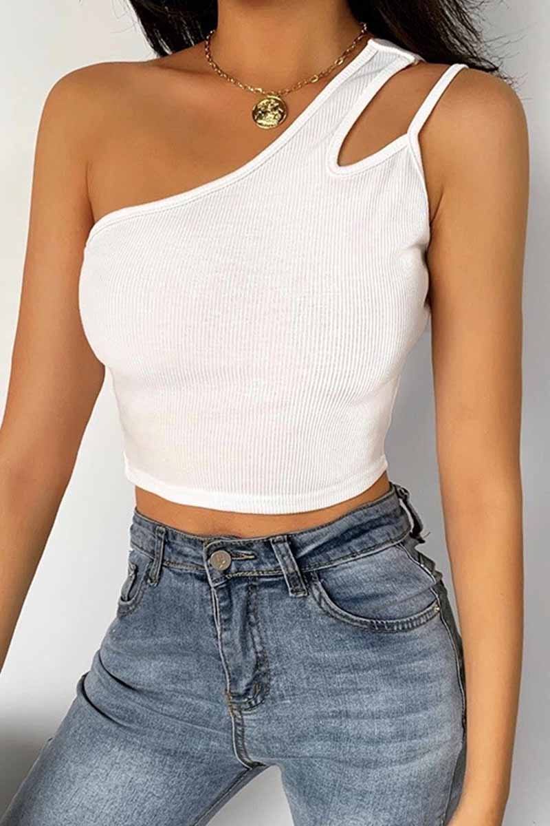 Single Shoulder Strap Hollow Tops ohmylady/Tops OML 