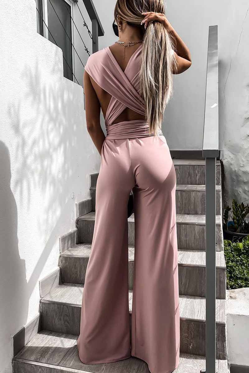 Sleeveless Solid Color Tie Rompers ohmylady/Set - x OML 