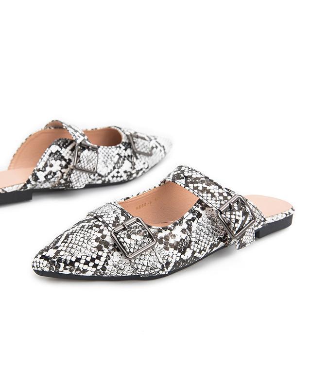 Snakeskin Pattern Flat Pointed Mule Sandals oh!My Lady 