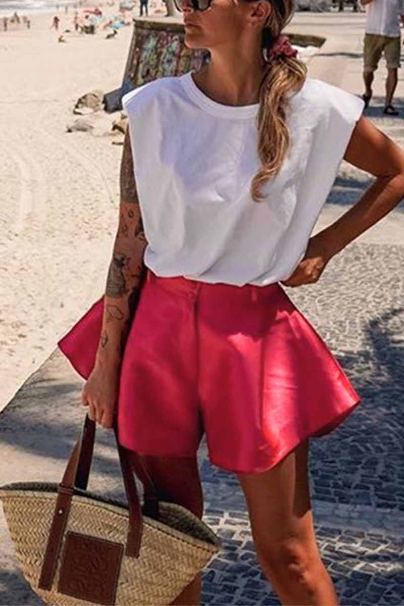 Solid Color Button Flared Wide-Leg Hot Pants ohmylady/Shorts OML 