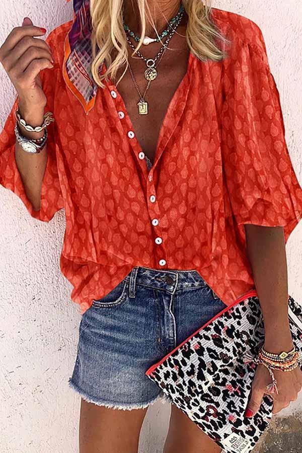 Solid Color Button Loose Shirt ohmylady/Tops OML Orange S 