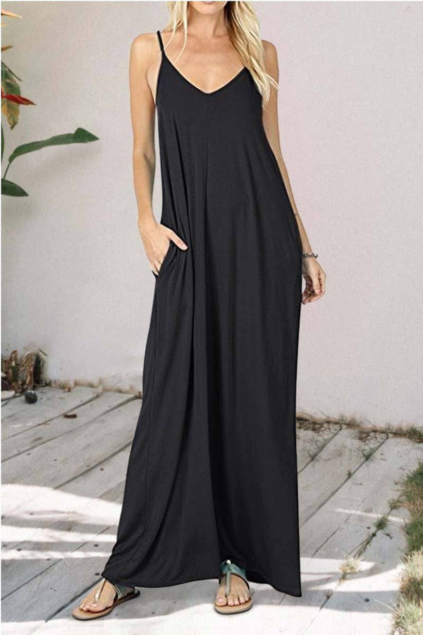 Solid color Pocket Sling Vest Dress ohmylady/Dresses OML S Black 