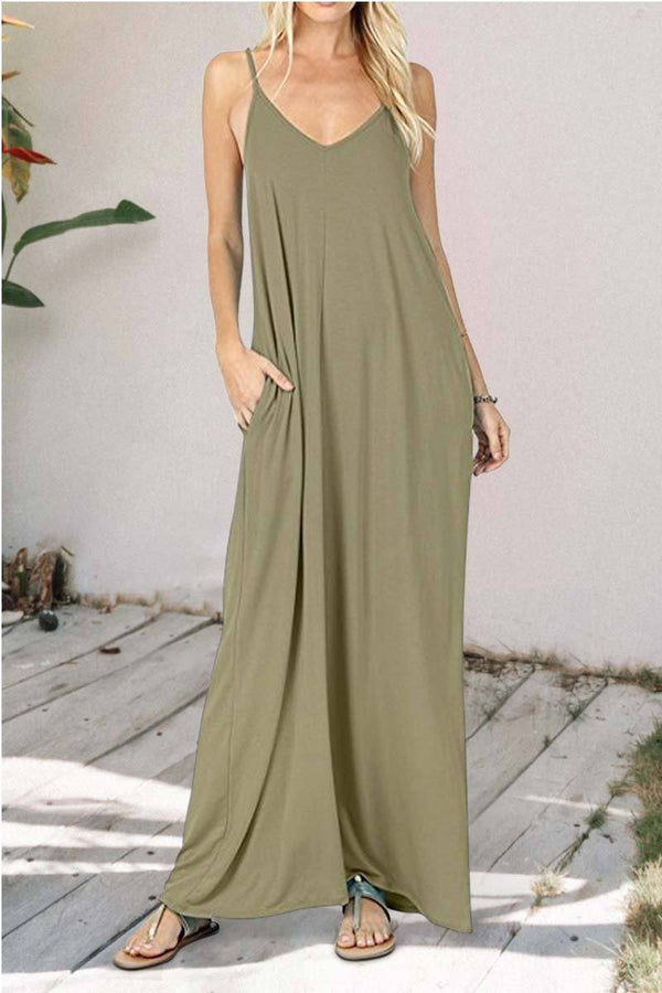 Solid color Pocket Sling Vest Dress ohmylady/Dresses OML S Green 