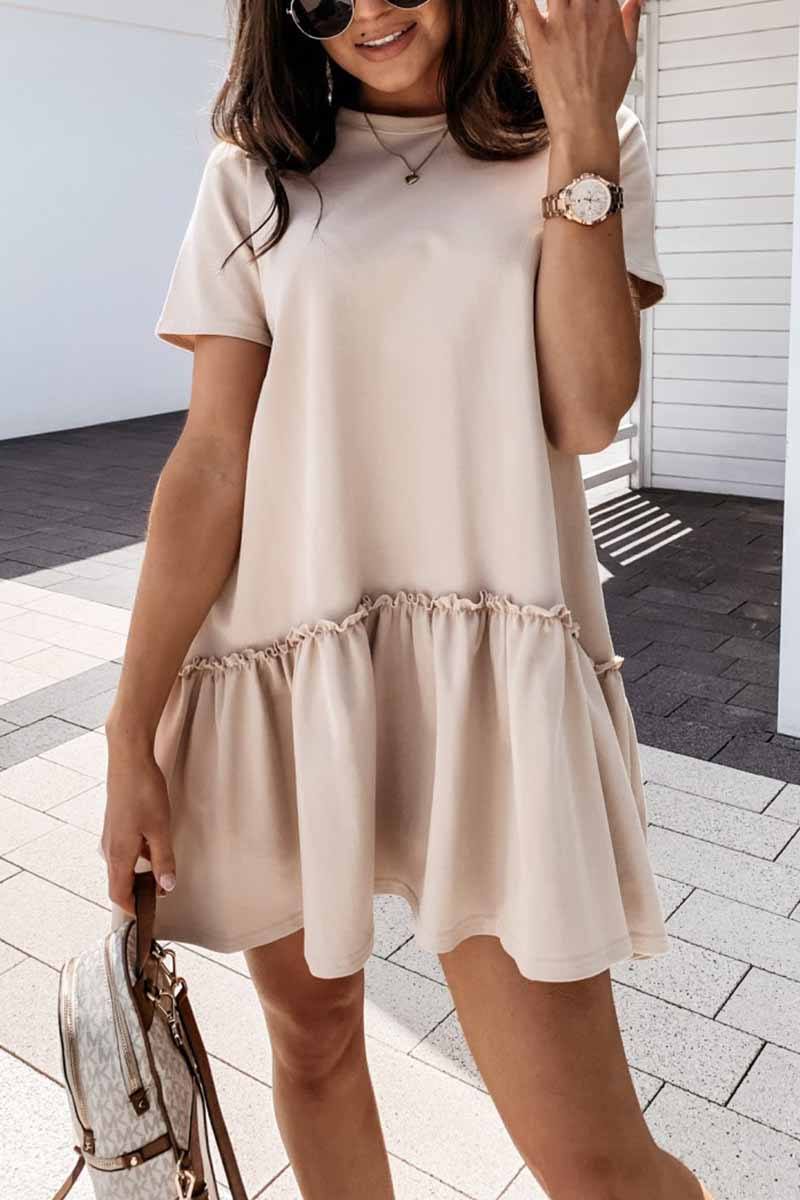 Solid Ruffled Cute Mini Dresses ohmylady/Dresses OML S Khaki 