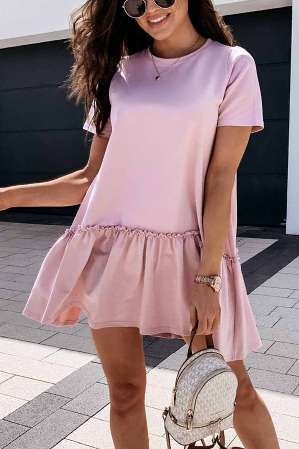 Solid Ruffled Cute Mini Dresses ohmylady/Dresses OML S Pink 