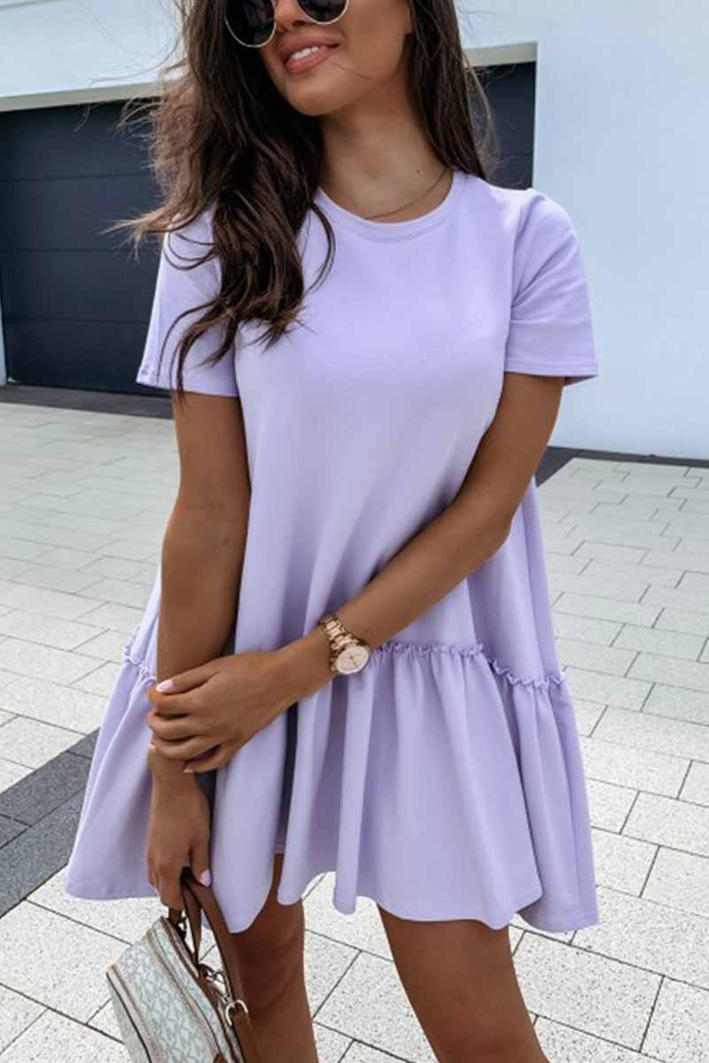 Solid Ruffled Cute Mini Dresses ohmylady/Dresses OML S Purple 