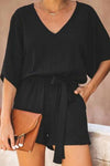 solid short sleeve tops Rompers ohmylady/Set OML S Black 