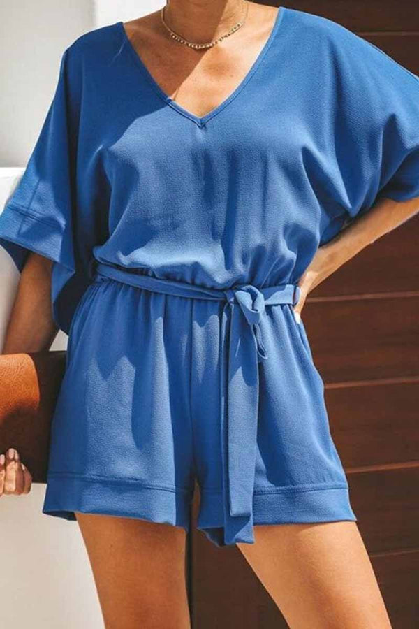 solid short sleeve tops Rompers ohmylady/Set OML S Blue 