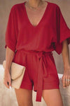 solid short sleeve tops Rompers ohmylady/Set OML S Red 