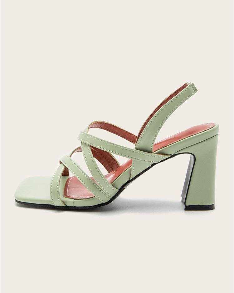 Square Heel Strappy Sandals - Green Sandals oh!My Lady 