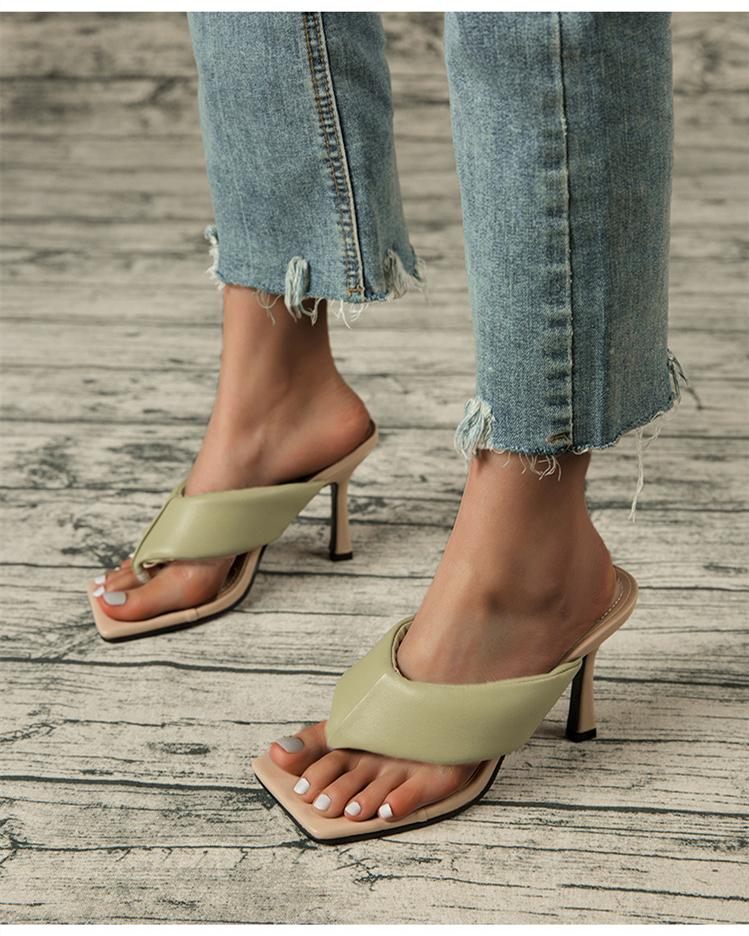 Square Toe Flip Flop Heeled Sandals - Green Oh!My Shoes 