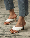 Square Toe Flip Flop Heeled Sandals - White Oh!My Shoes 