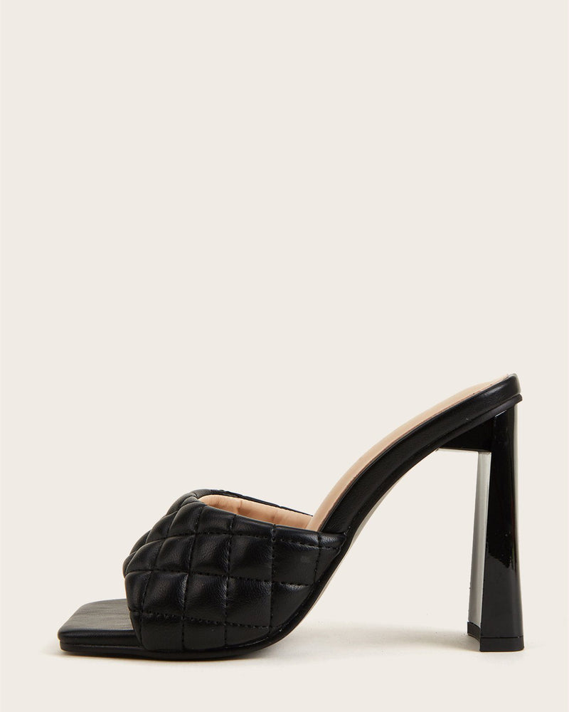 Square Toe Rhomboid Dermatoglyphic Sandals - Black Sandals oh!My Lady 