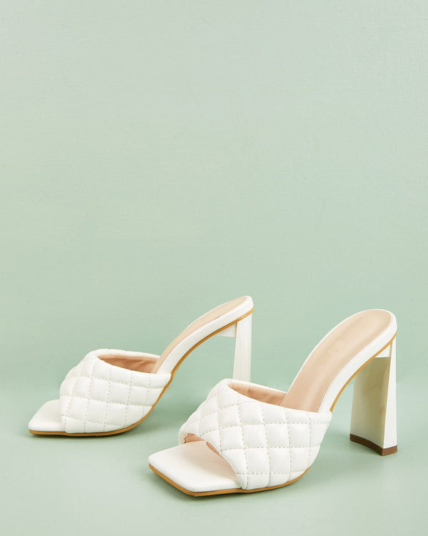 Square Toe Rhomboid Dermatoglyphic Sandals - White Sandals oh!My Lady 