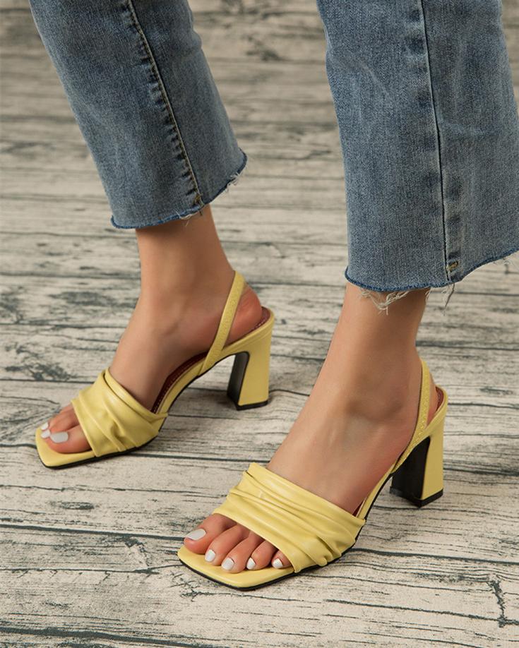 Square Toe Strap Back Sandals - Yellow Sandals oh!My Lady 