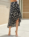 Statement-Maker Floral Print Wrap Midi Skirt - Black ShellyBeauty 