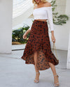 Statement-Maker Floral Print Wrap Midi Skirt - Coffee ShellyBeauty 