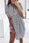 Striped Drawstring Lace-Up Dress ohmylady/Dresses - x OML 