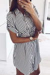 Striped Drawstring Lace-Up Dress ohmylady/Dresses - x OML 