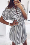 Striped Drawstring Lace-Up Dress ohmylady/Dresses - x OML Black S 
