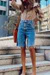 Summer Loose Casual Button Fringed Denim Pants ohmylady/Shorts OML S Light Blue 