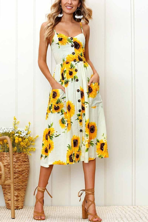 Sunflower Print Camisole Dress ohmylady/Dresses OML S Beige 