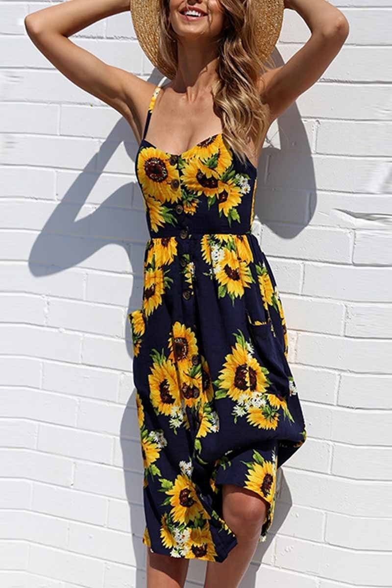 Sunflower Print Camisole Dress ohmylady/Dresses OML S Dark Blue 