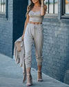 Sweet Release Ribbed Crop Knit Tank Joggers Suit - Grey VCC oh!My Lady 