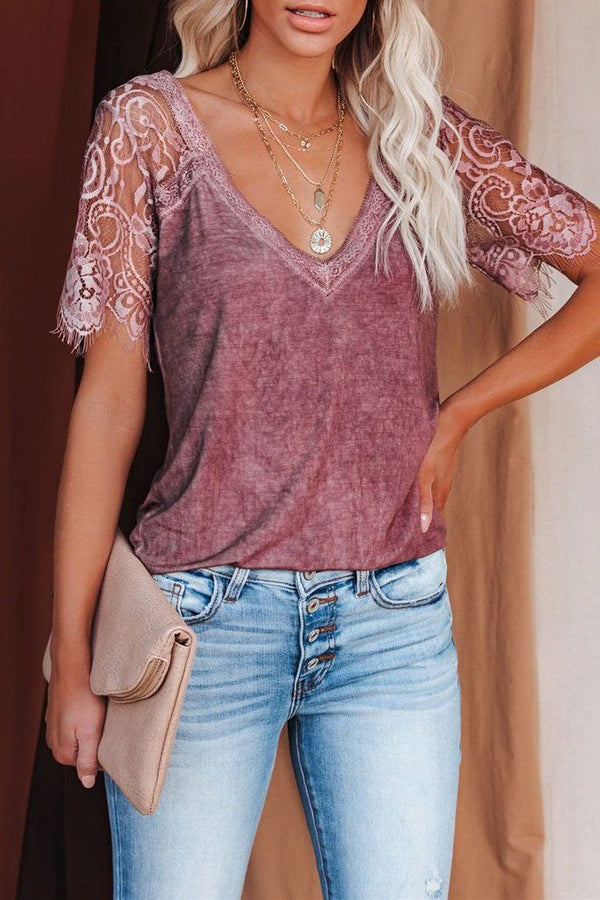 Sweet Side Lace Top - Brick Red ss-VCC - t2 OML 